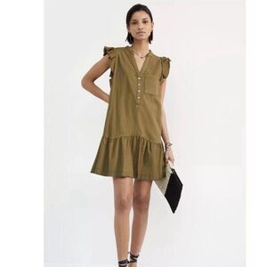 Anthropologie Pilcro Flounced Tunic Mini Dress Olive Green